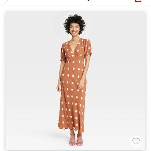 Brown Polka Dot Midi Dress